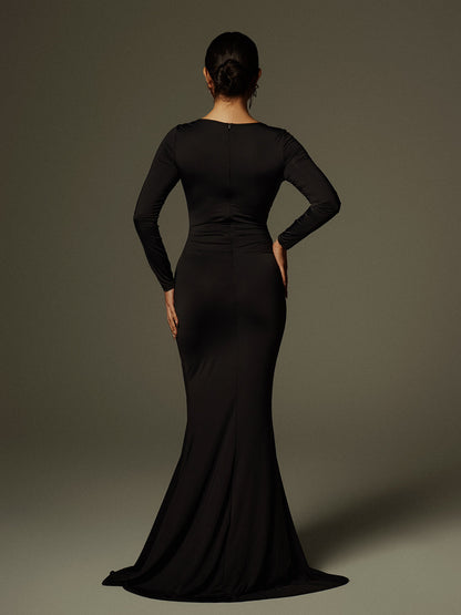 Aleyah Long Sleeve Cutout Ruched Maxi Dress