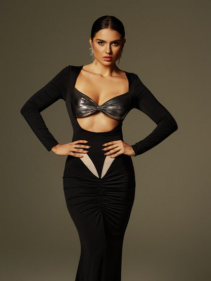 Aleyah Long Sleeve Cutout Ruched Maxi Dress