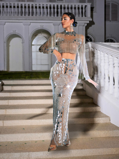 Alvin Acrylic Fringe Skirt Set