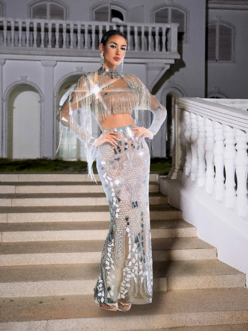 Alvin Acrylic Fringe Skirt Set