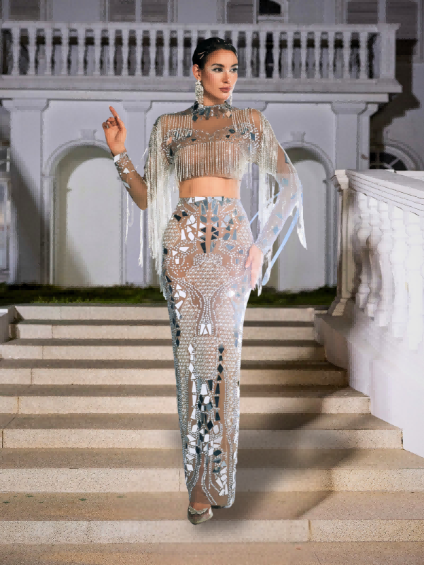 Alvin Acrylic Fringe Skirt Set