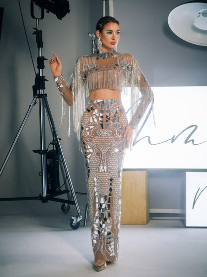 Alvin Acrylic Fringe Skirt Set