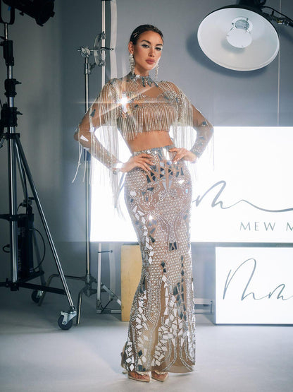 Alvin Acrylic Fringe Skirt Set