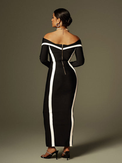 Alyvia Off Shoulder Stripe Bandage Maxi Dress