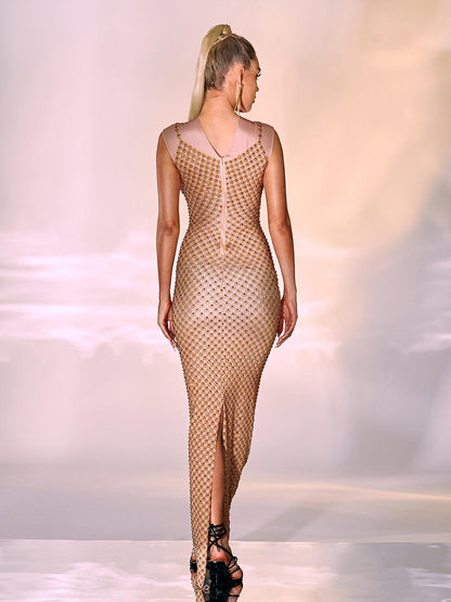 Aminah Crystal Printed Mesh Maxi Dress