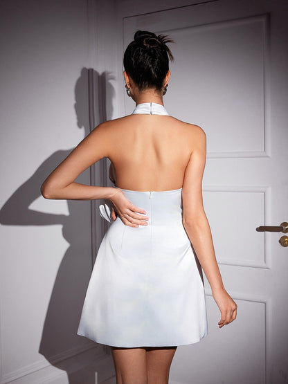 Anatoly Cutout Flower Satin Dress In White