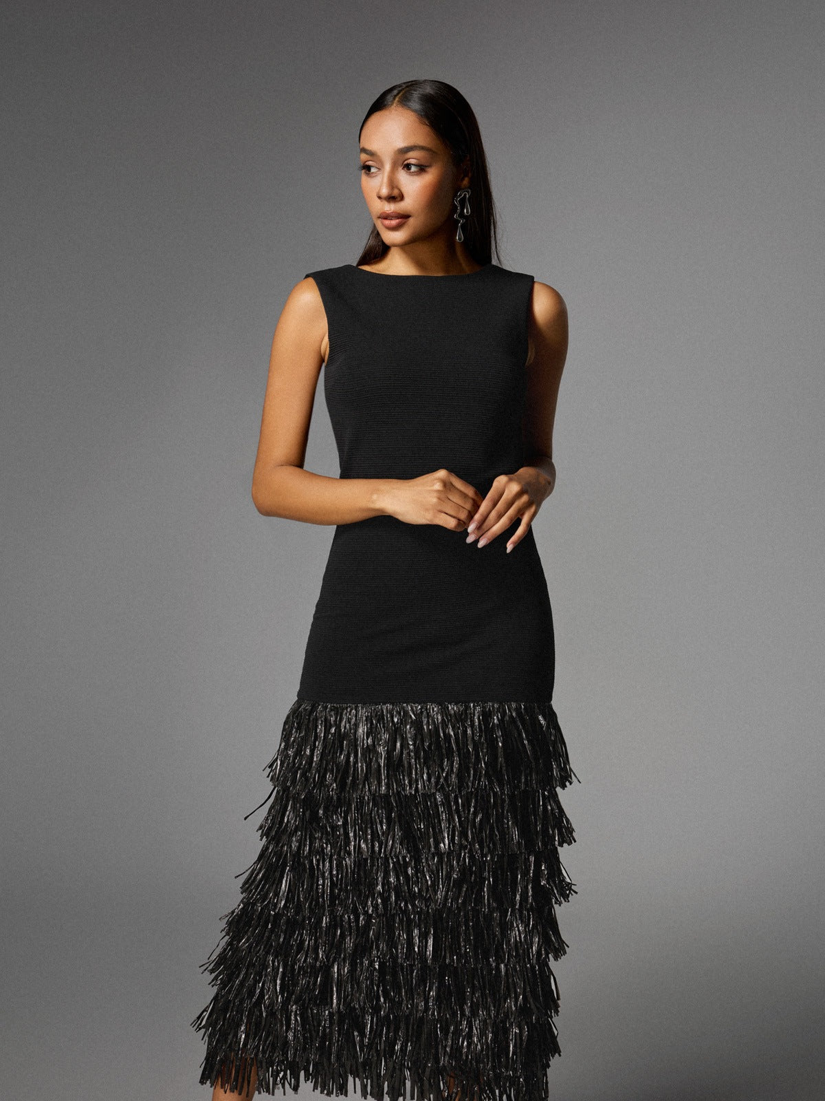Anzeline Backless Fringe Knitted Maxi Dress