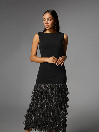 Anzeline Backless Fringe Knitted Maxi Dress