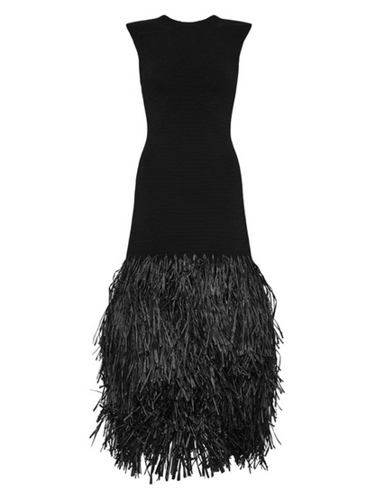 Anzeline Backless Fringe Knitted Maxi Dress