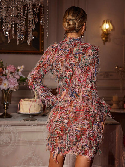 Archki Long Sleeve Fringe Mini Dress