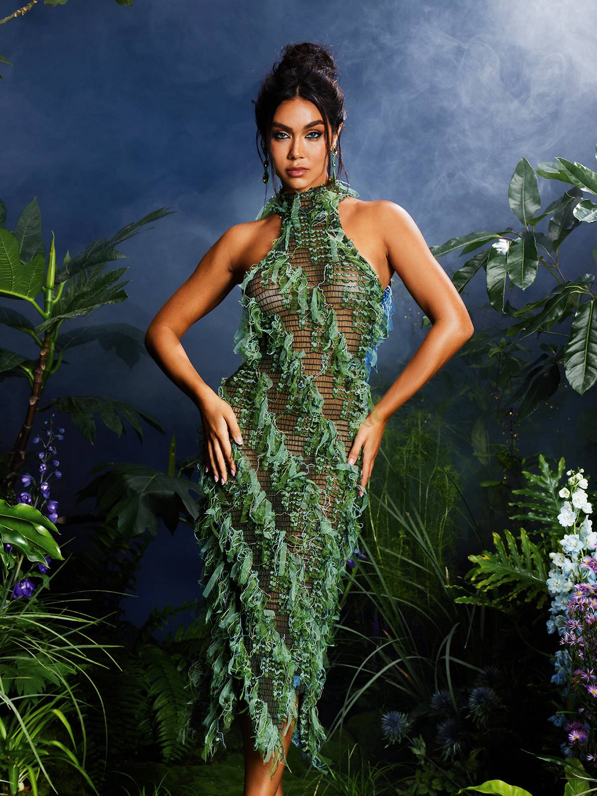 Arlo Halterneck Backless Hollow Midi Dress In Green