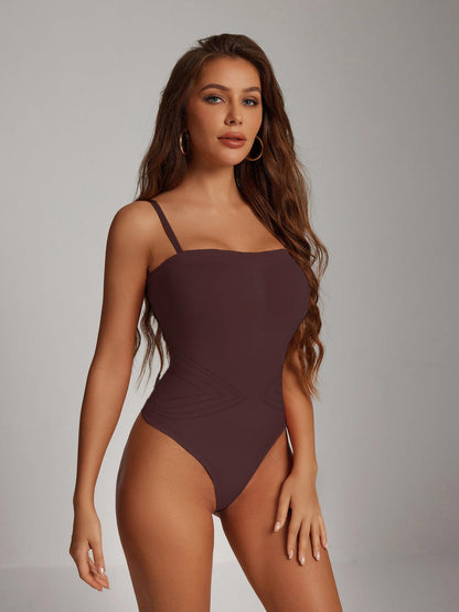 Artie Removable Straps Thong Bodysuit In Brown