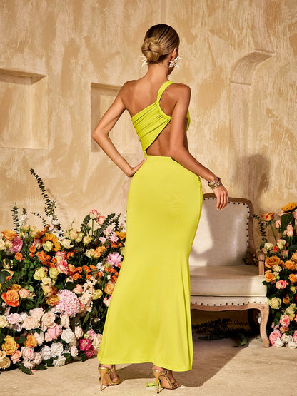 Arythix Cutout Draped Maxi Dress In Lime Yellow