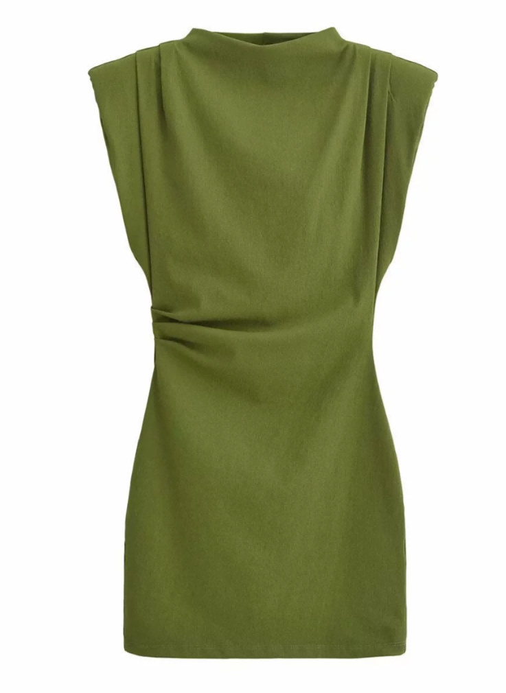 Aryvyn Sleeveless Ruched Mini Dress In Olive Green