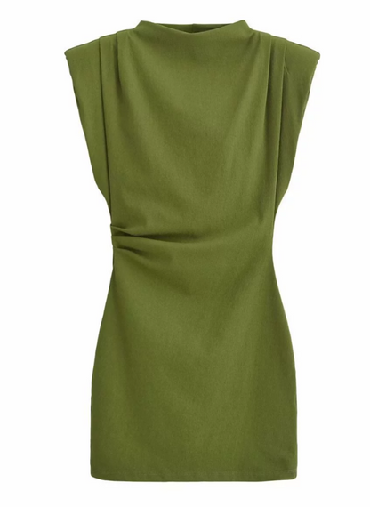 Aryvyn Sleeveless Ruched Mini Dress In Olive Green
