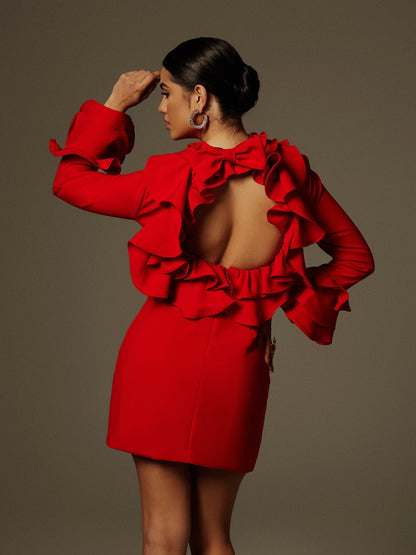 Asiah Flounce Sleeve Bow Mini Dress