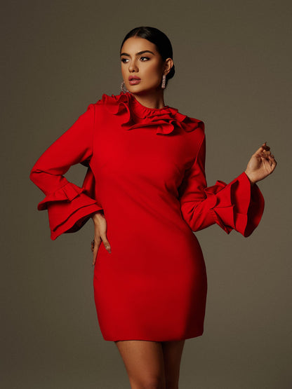 Asiah Flounce Sleeve Bow Mini Dress