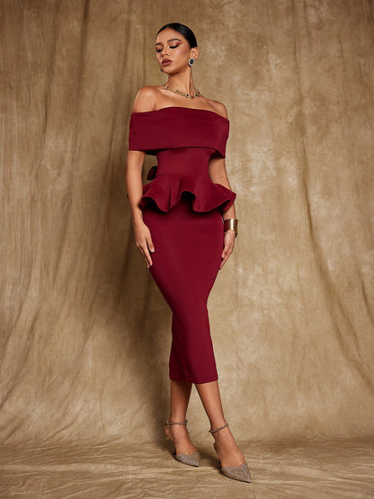 Augustus Off Shoulder Flounce Midi Dress