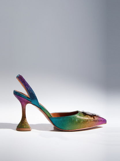 Avalira Rhinestone Slingback Flared Heels In Multi