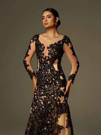Ayesha Long Sleeve Lace Sequin Maxi Dress