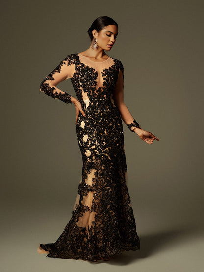 Ayesha Long Sleeve Lace Sequin Maxi Dress