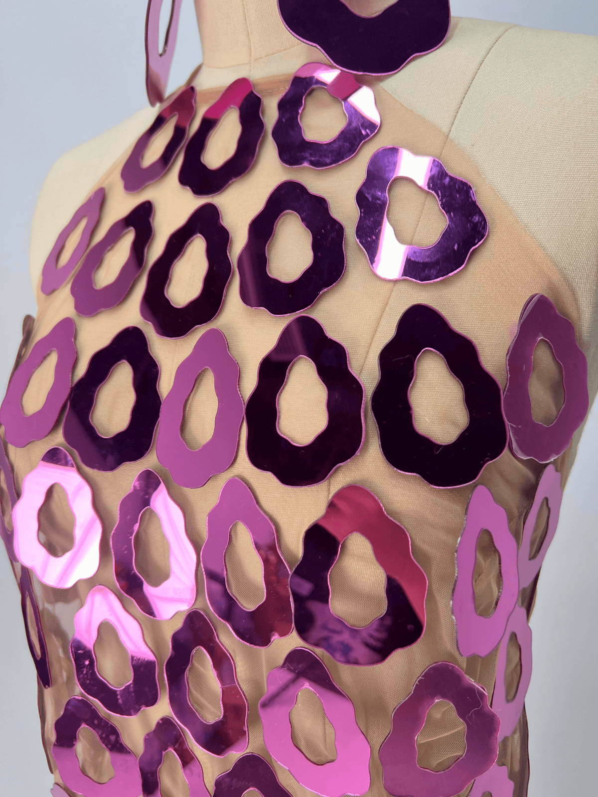 Badel Halterneck Acrylic Mesh Mini Dress