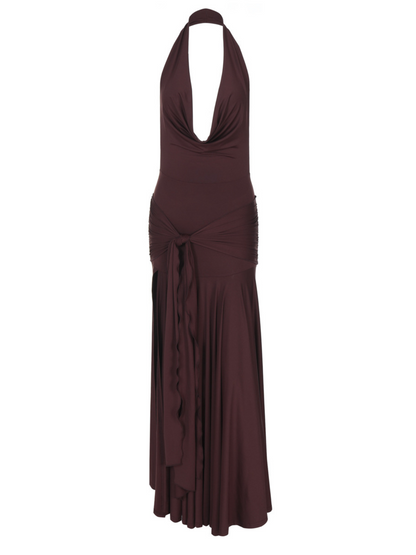 Baelthar Cowl Neck Ruched Split Maxi Dress