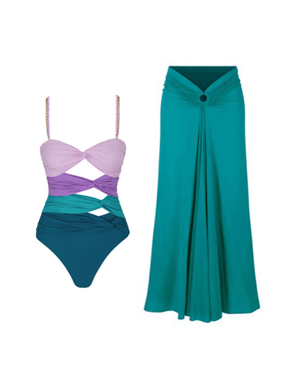 Bavo Color Clash Swimwear Two Piece Set