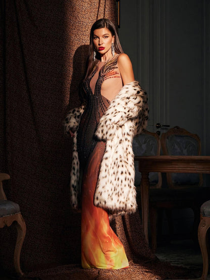 Bellezza Printed Rhinestone Maxi Dress