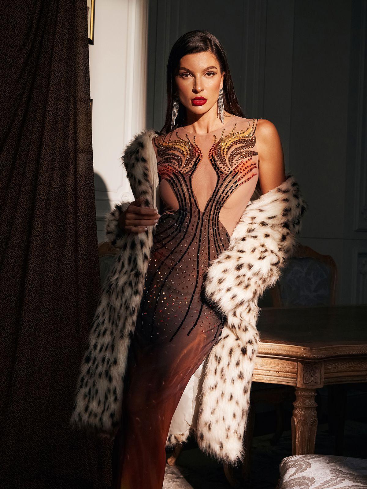 Bellezza Printed Rhinestone Maxi Dress