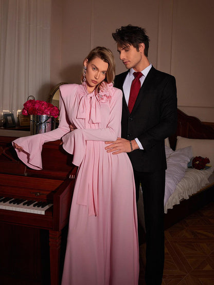 Benton Long Sleeve Flower Maxi Dress In Pink