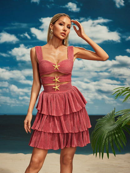 Beroe Starfish Cutout Tiered Mini Dress