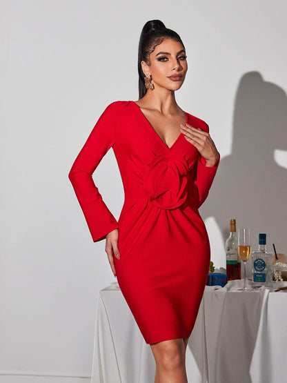 Bertilde V Neck Flower Mini Dress