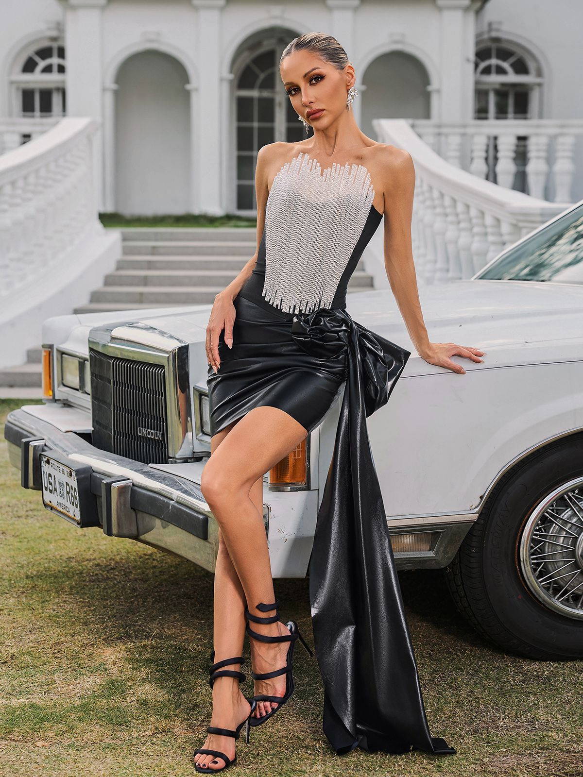 Bexleya Strapless Draped Leather Mini Dress