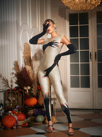 Billy Diamond Hands Illusion Jumpsuit In Beige