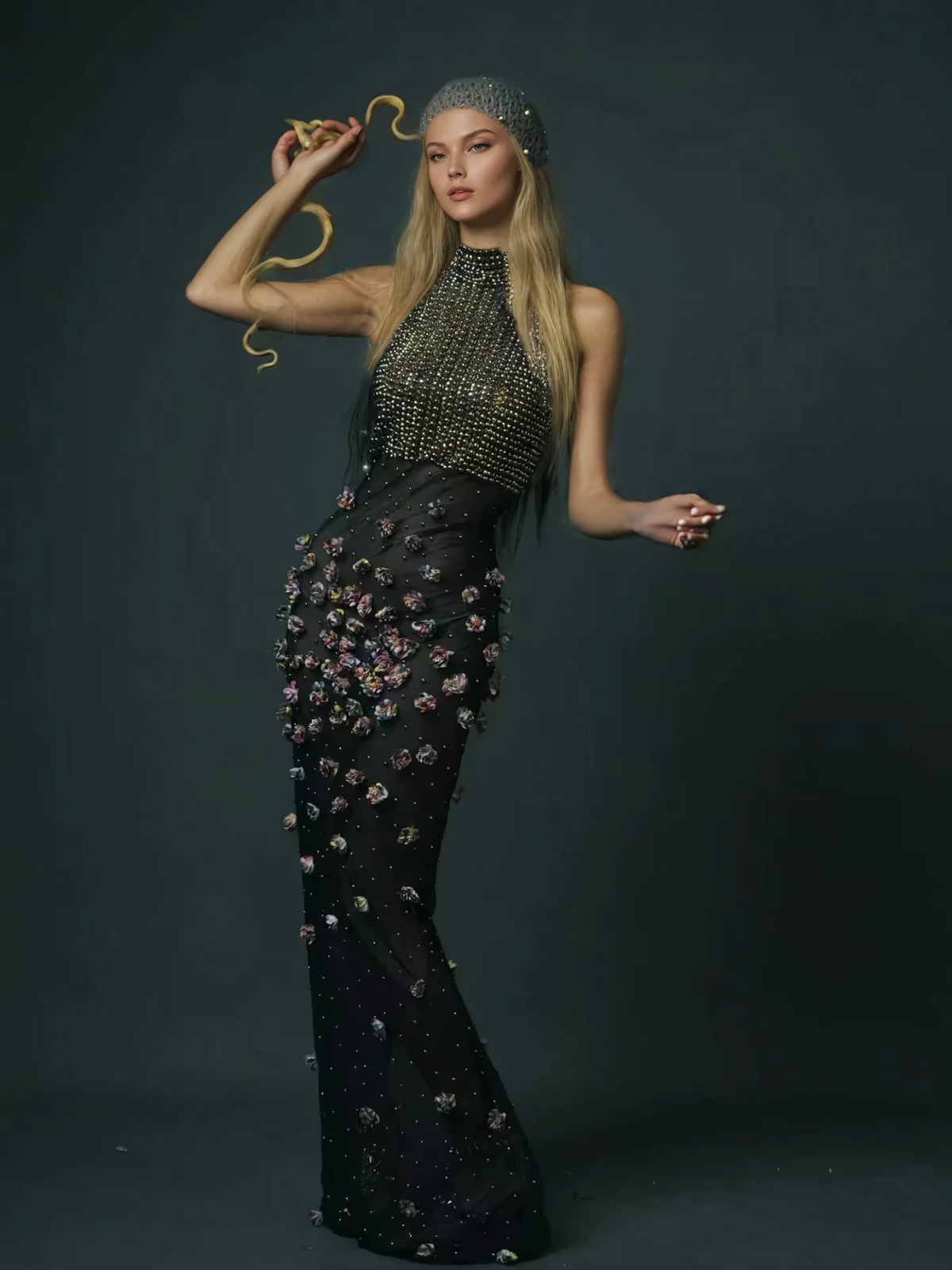 Bina Turtleneck Embellished Maxi Dress