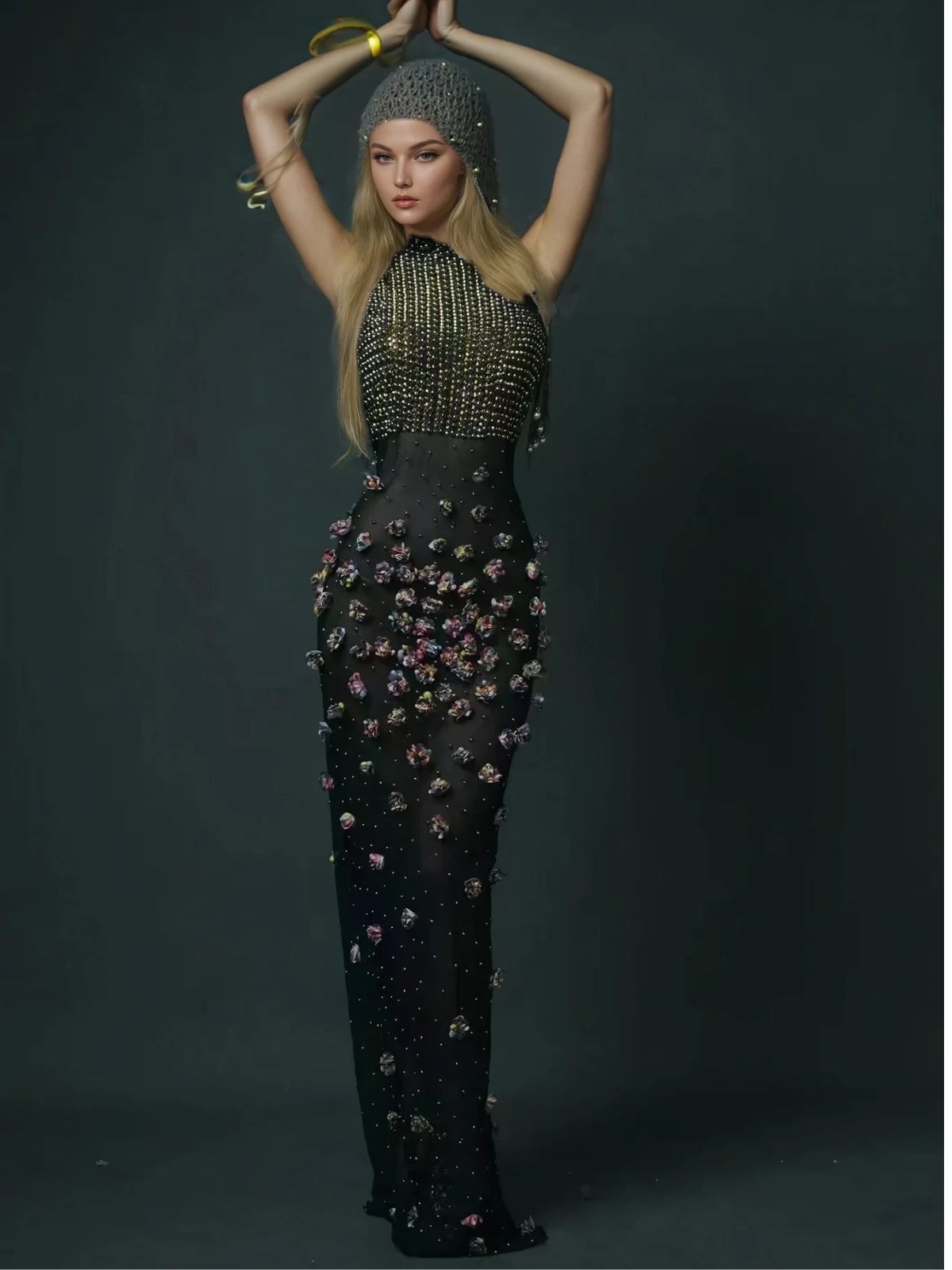 Bina Turtleneck Embellished Maxi Dress