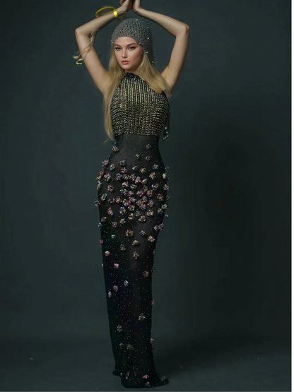 Bina Turtleneck Embellished Maxi Dress