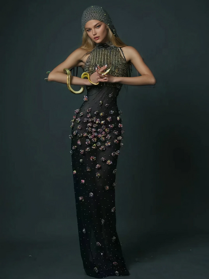 Bina Turtleneck Embellished Maxi Dress