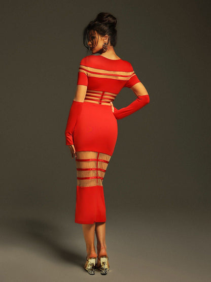 Bitzer Long Sleeve Bandage Midi Dress