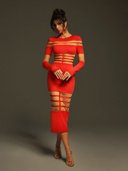 Bitzer Long Sleeve Bandage Midi Dress