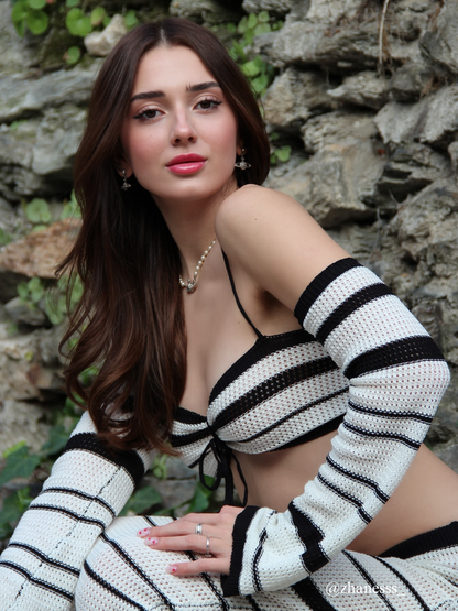 Bobbye Halterneck Stripe Knitted Skirt Set