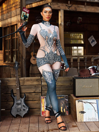 Branthos Long Sleeve Rhinestone Bat Jumpsuit