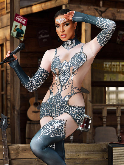 Branthos Long Sleeve Rhinestone Bat Jumpsuit