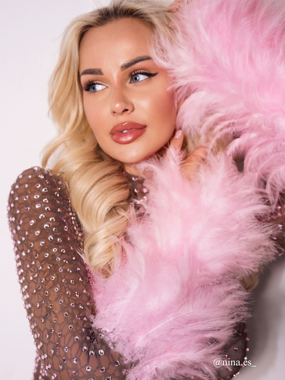 Braylene Rhinestone Feather Trimmed Mini Dress