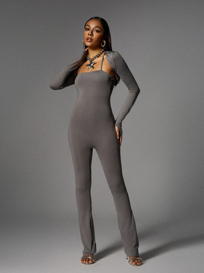 Brixander Spaghetti Jumpsuit In Grey With Shrug
