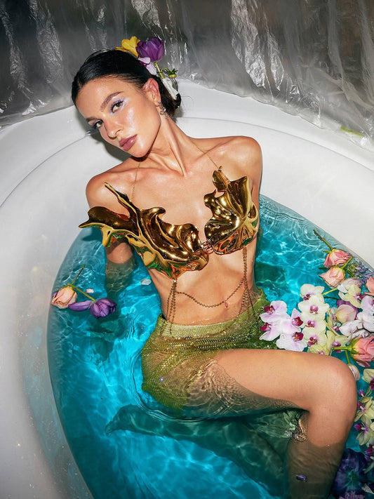 Bruno Metallic Leafy Chain Armor Top