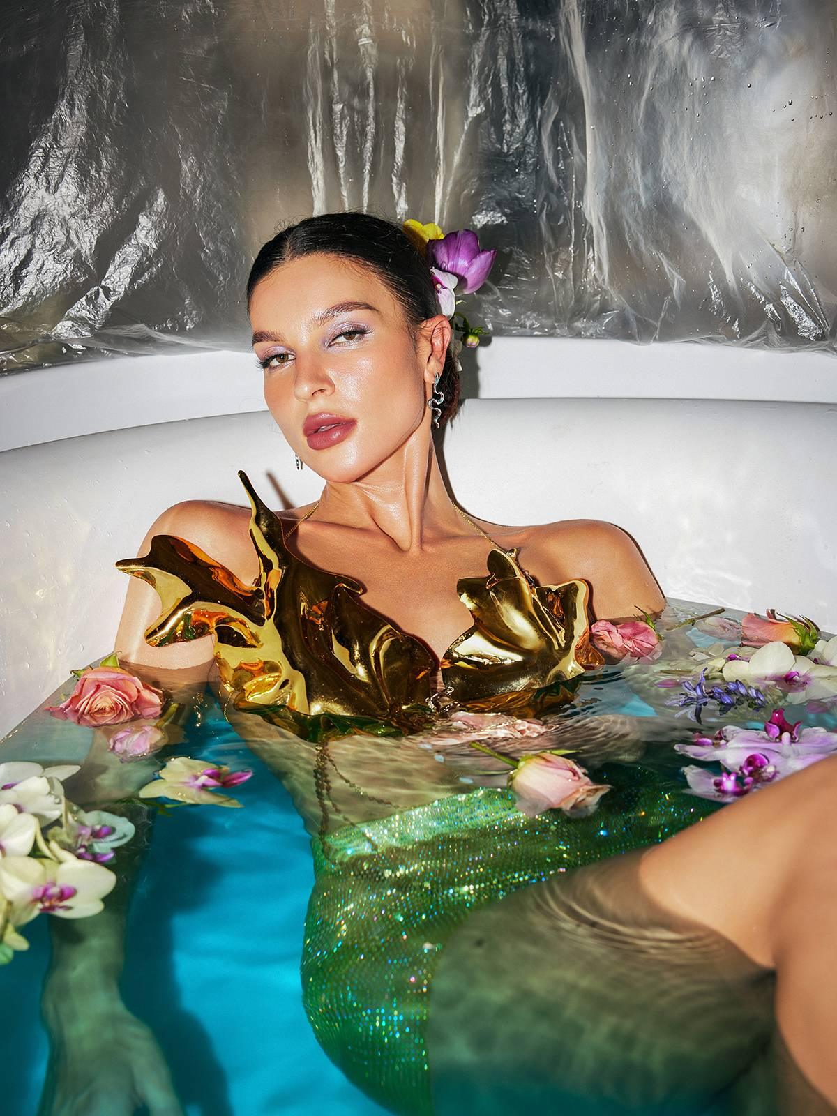 Bruno Metallic Leafy Chain Armor Top