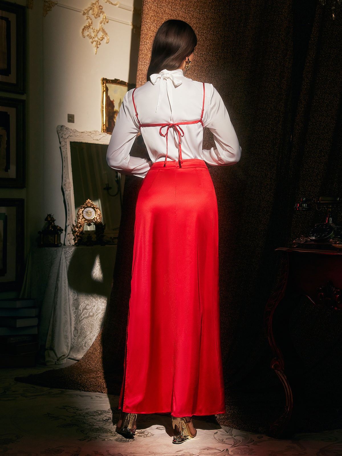 Brynthos Flower Satin Skirt Three Piece Set