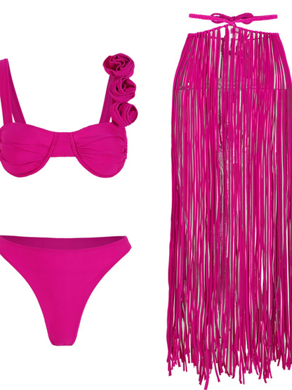 Bryslen Fringe Bikini Three Piece Set